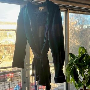 Large ModCloth tie front green checked cardigan